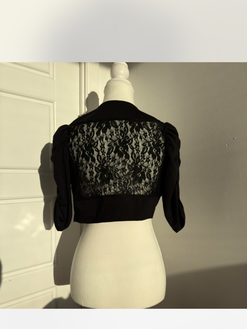 Black Lace-Back Cropped Bolero Top
